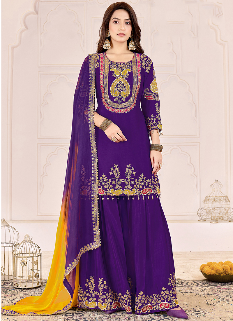 Party Wear Designer Real Chinnon Plazzo Suit