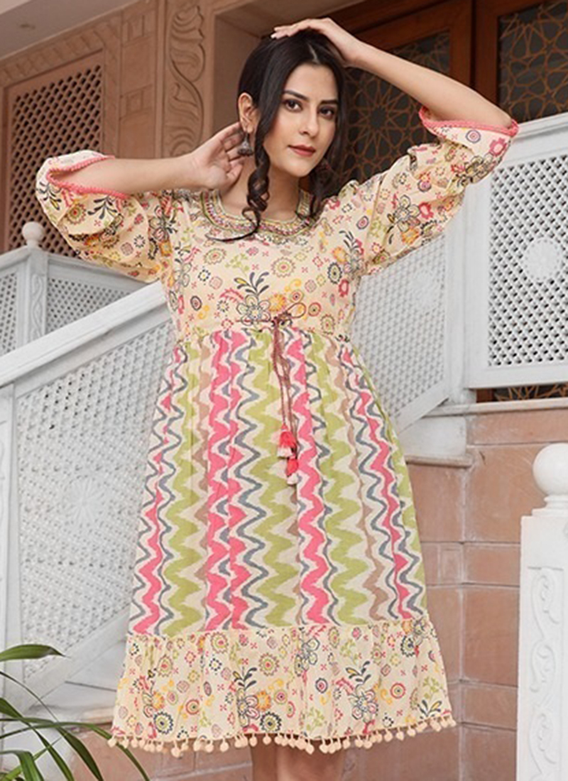 Buy Multi Color Cotton Printed Casual Wear Readymade Dress Online From  Surat Wholesale Shop.