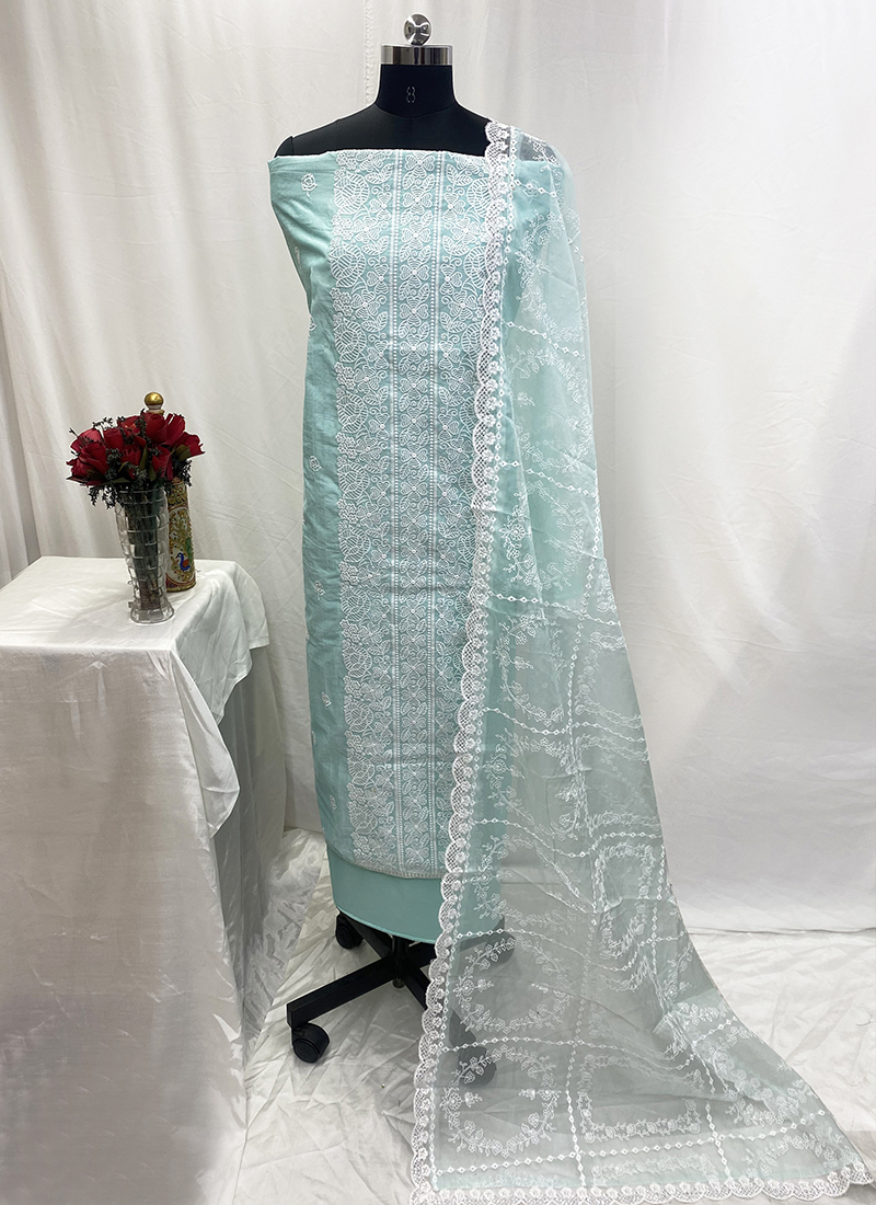 Buy Sky Blue Cotton Thread Work Casual Wear Dress Material Online From  Surat Wholesale Shop.