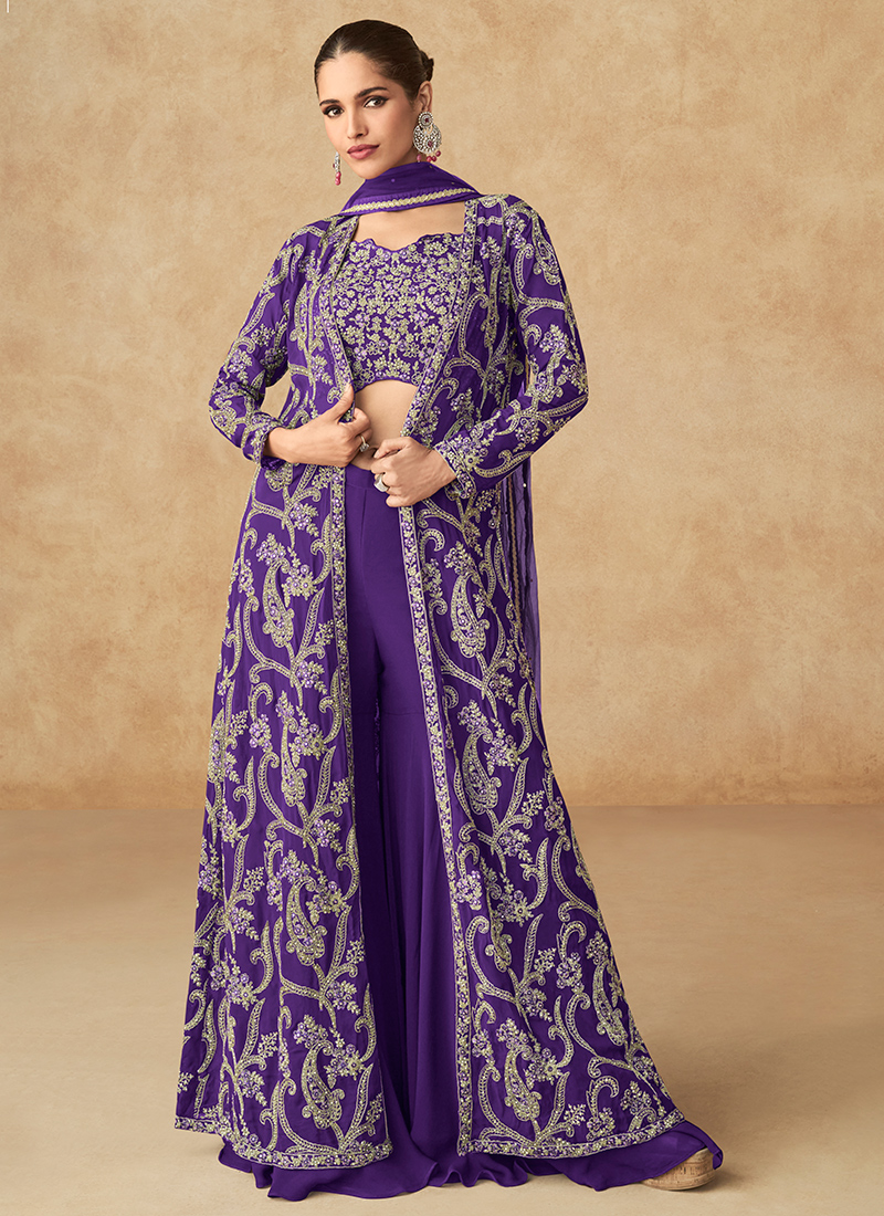 Buy Purple Georgette Embroidery Work Wedding Wear Readymade Indo Western  Online From Surat Wholesale Shop.