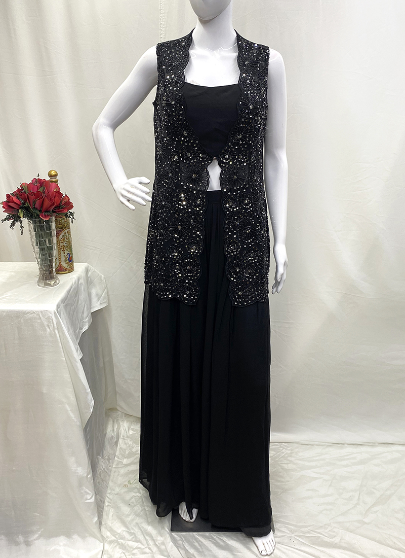 Buy Black Georgette Sequins Work Party Wear Readymade Indo Western Online  From Surat Wholesale Shop.