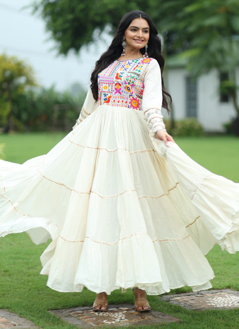 wholesale white cotton dresses Online Ladies Readymade Dress Shopping Buy White Kota Embroidery Work Navratri Wear Readymade Gown Online From Surat Size:Just The Wig size-4 ASOS DESIGN halter midi Womens dresses neckline Waist ties with