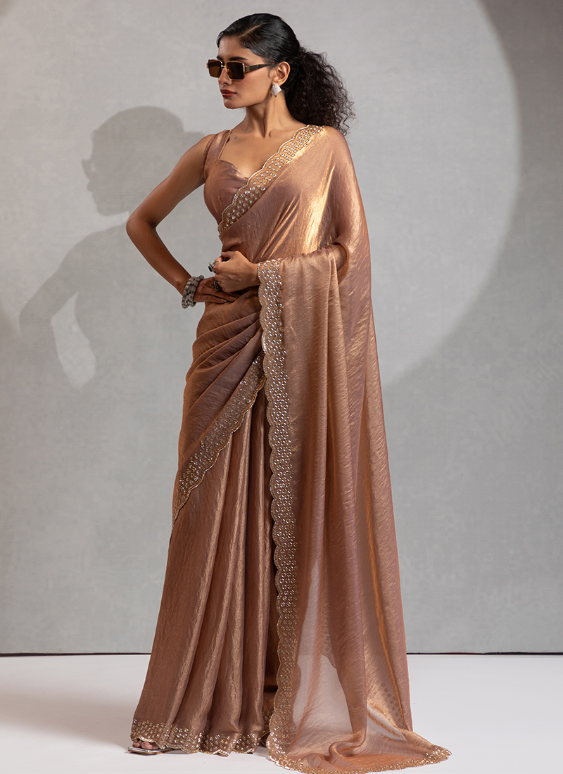 slim fit dress slacks Buy Golden Ready-To-Wear Embroidered Saree Gown In Gold Foil Fabric| KALKI  Fashion India main image 0