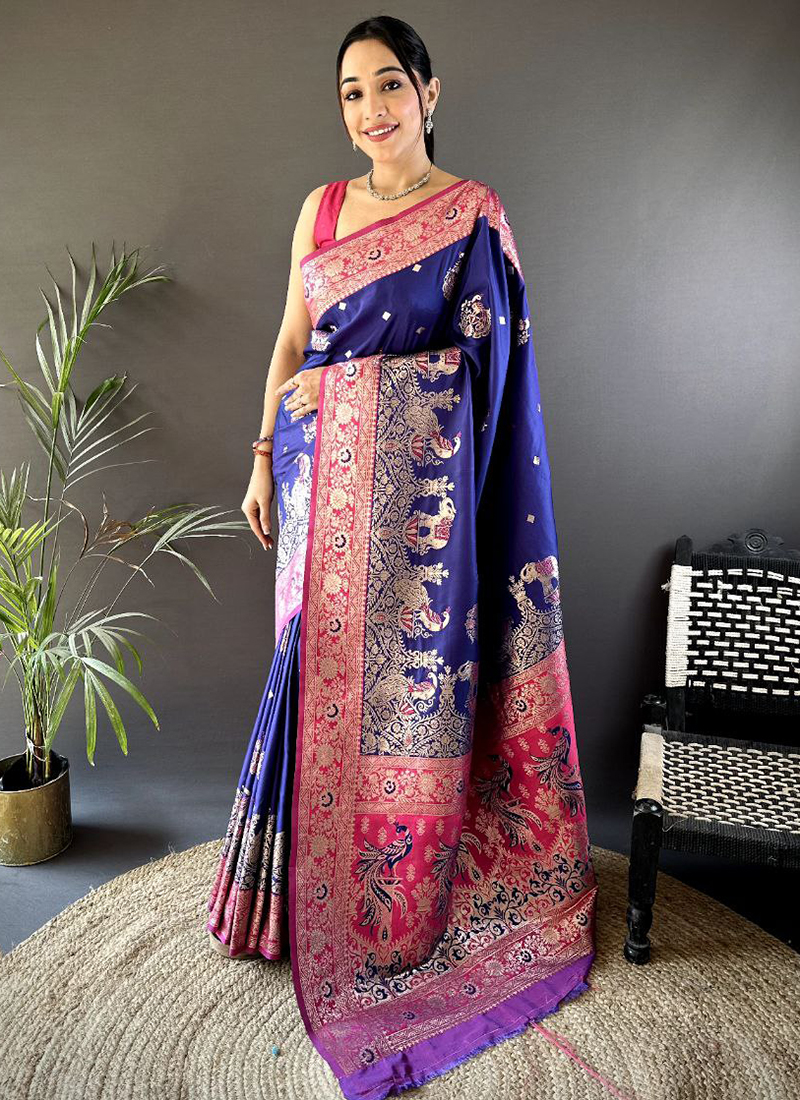 Buy Royal Blue Pure Paithani Banarasi Silk Weaving Work Festival Wear ...