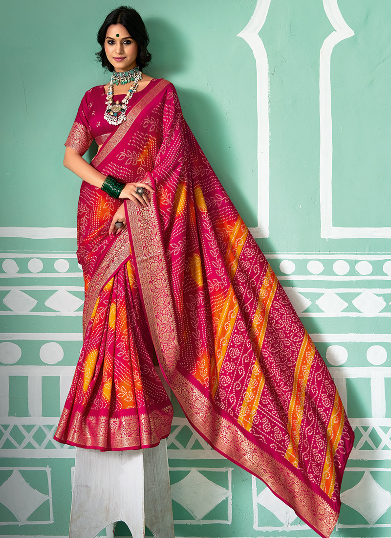 Buy Rani Pink Victoria Soft Digital Print Work Party Wear Saree Online ...
