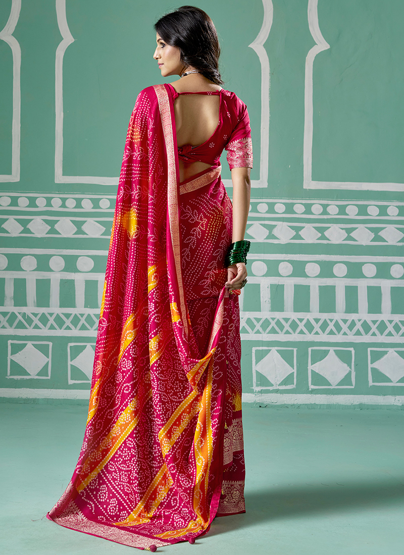 Buy Rani Pink Victoria Soft Digital Print Work Party Wear Saree Online ...