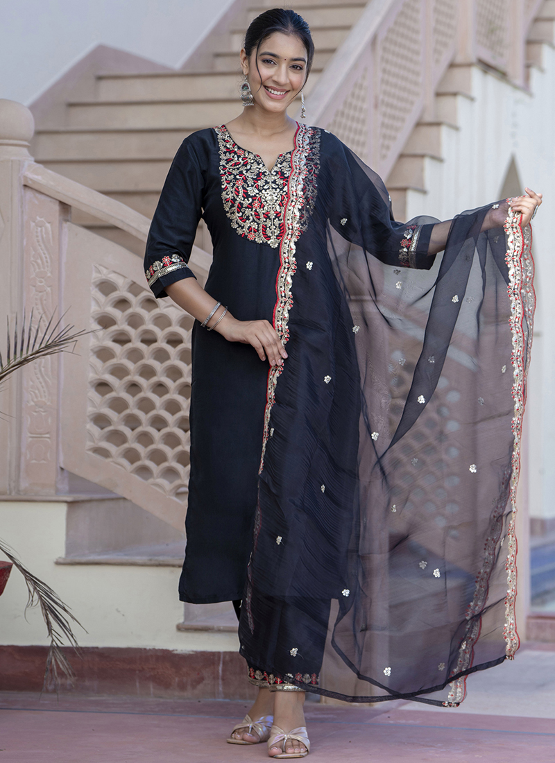 black salwar suit buy black suit online Buy Black Silk Blend Embroidery Work Casual Wear Readymade Salwar Suit Online From Surat Wholesale