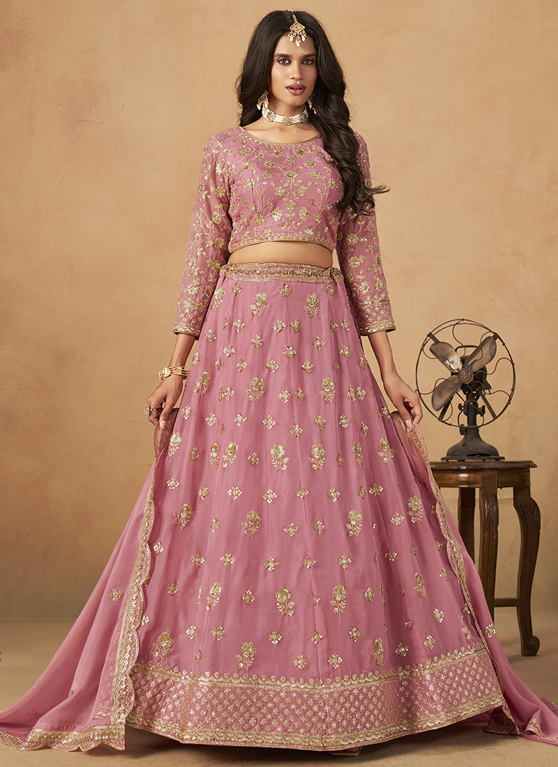 Buy Pink Organza Sequin Work Wedding Wear Lehenga Choli Online From ...