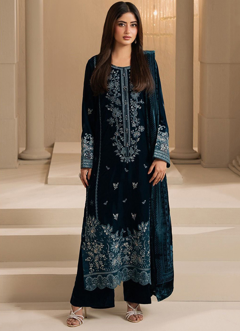 Buy Navy Blue Lawn Cotton Printed Work Casual Wear Pakistani Suit Online  From Surat Wholesale Shop