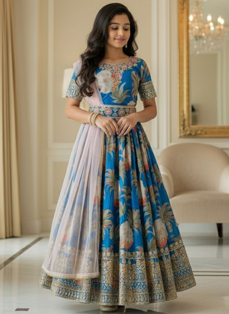Georgette Casual Wear Readymade Gown For Girls 5 Pieces Catalog Catalog