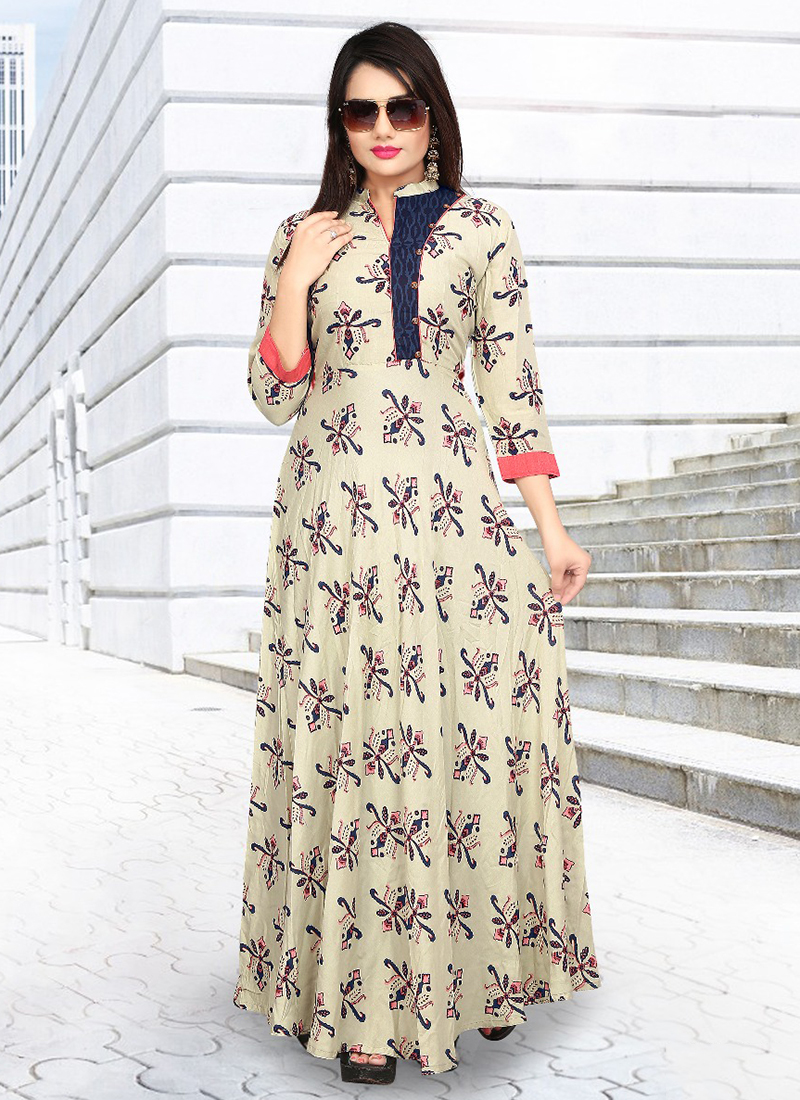 Black Ethnic Wear Stitched Printed Long Floor Touch Collar Kurti at Best  Price in Jaipur | D To D Lifestyle