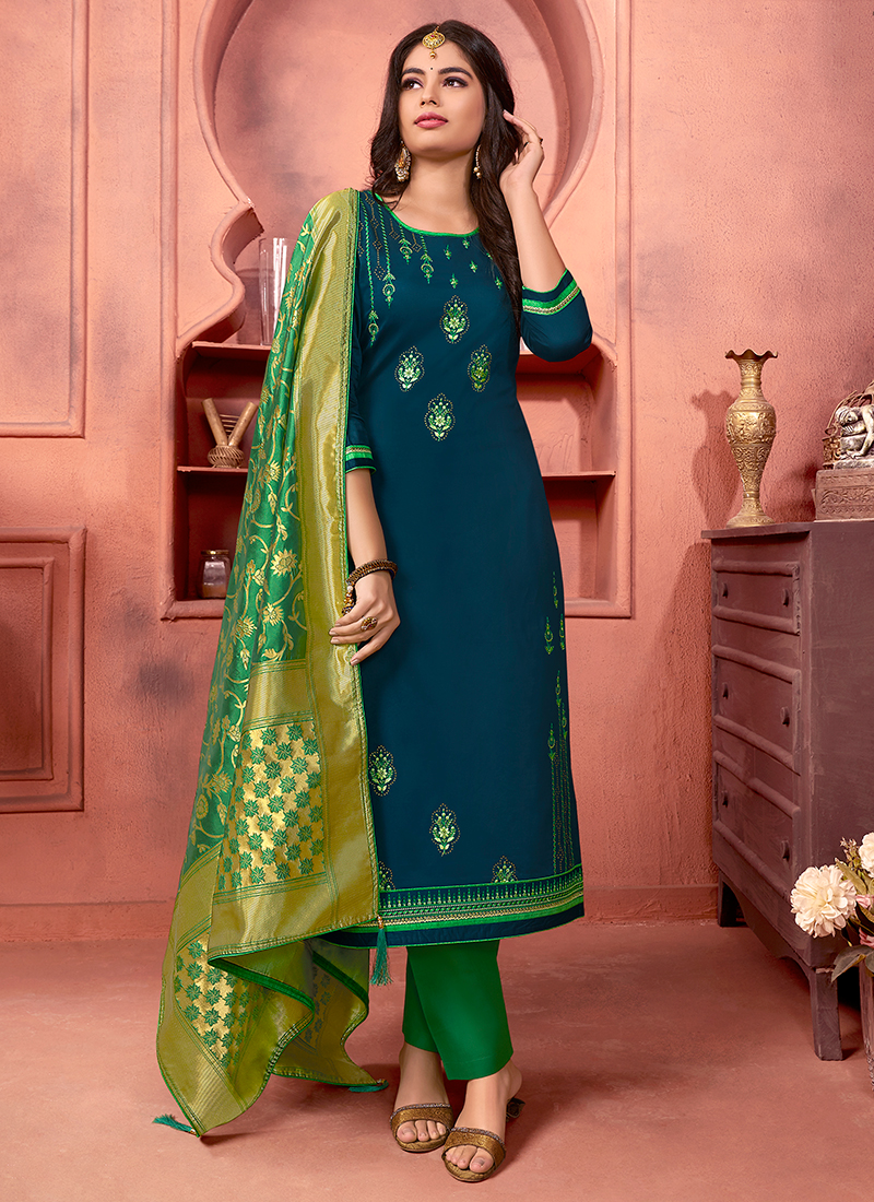 Jam Silk Casual Wear Straight Suits Collection With Jacquard Dupatta ...