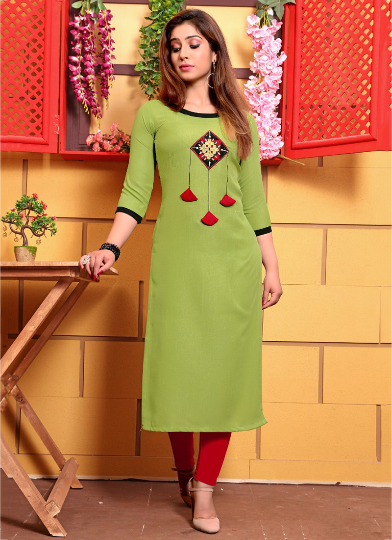 Buy Rayon Green Embroidered Designer Kurti : 154483 -
