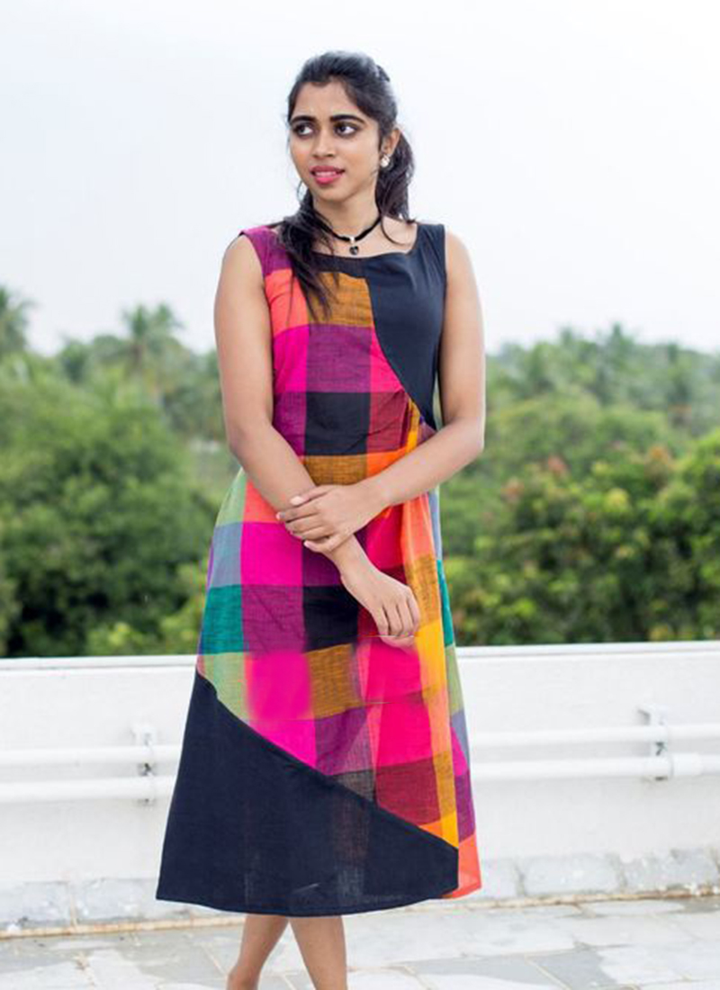 Multi Color Handloom Cotton Printed Chex with Fancy Pattern dresses -  Lilots - 2934809