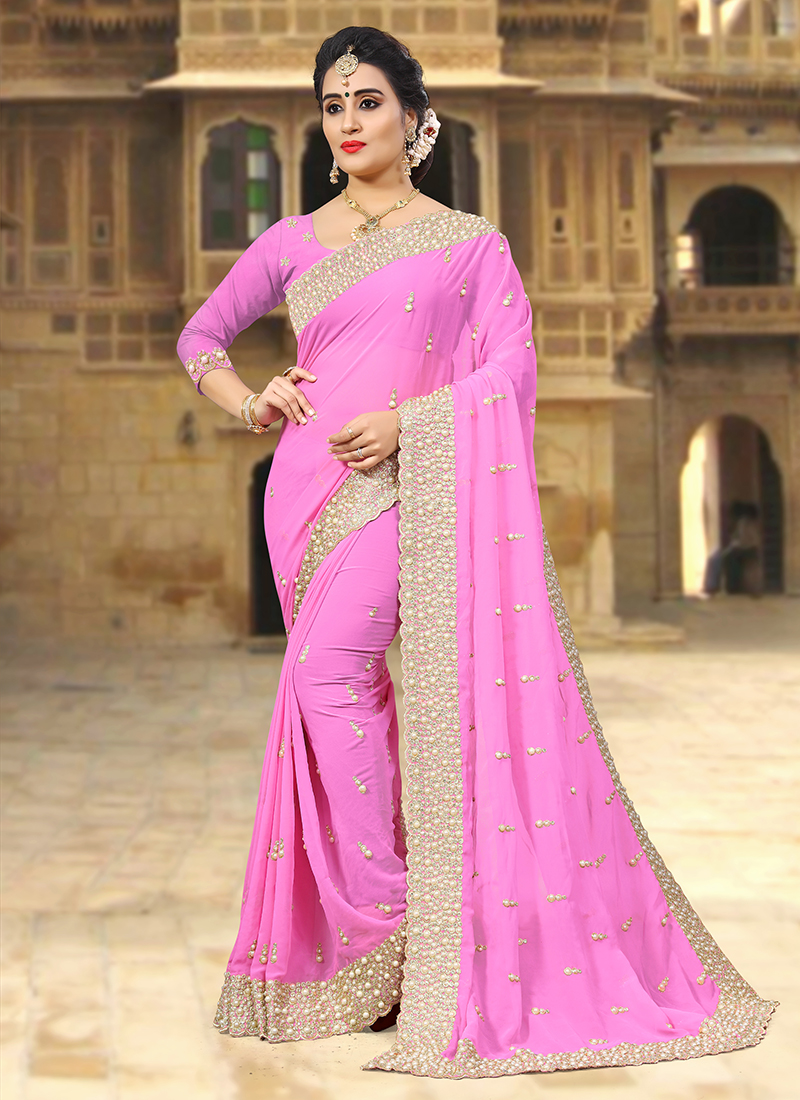 Buy Reception Wear Light Pink Stone Work Net Saree Online From Surat  Wholesale Shop.