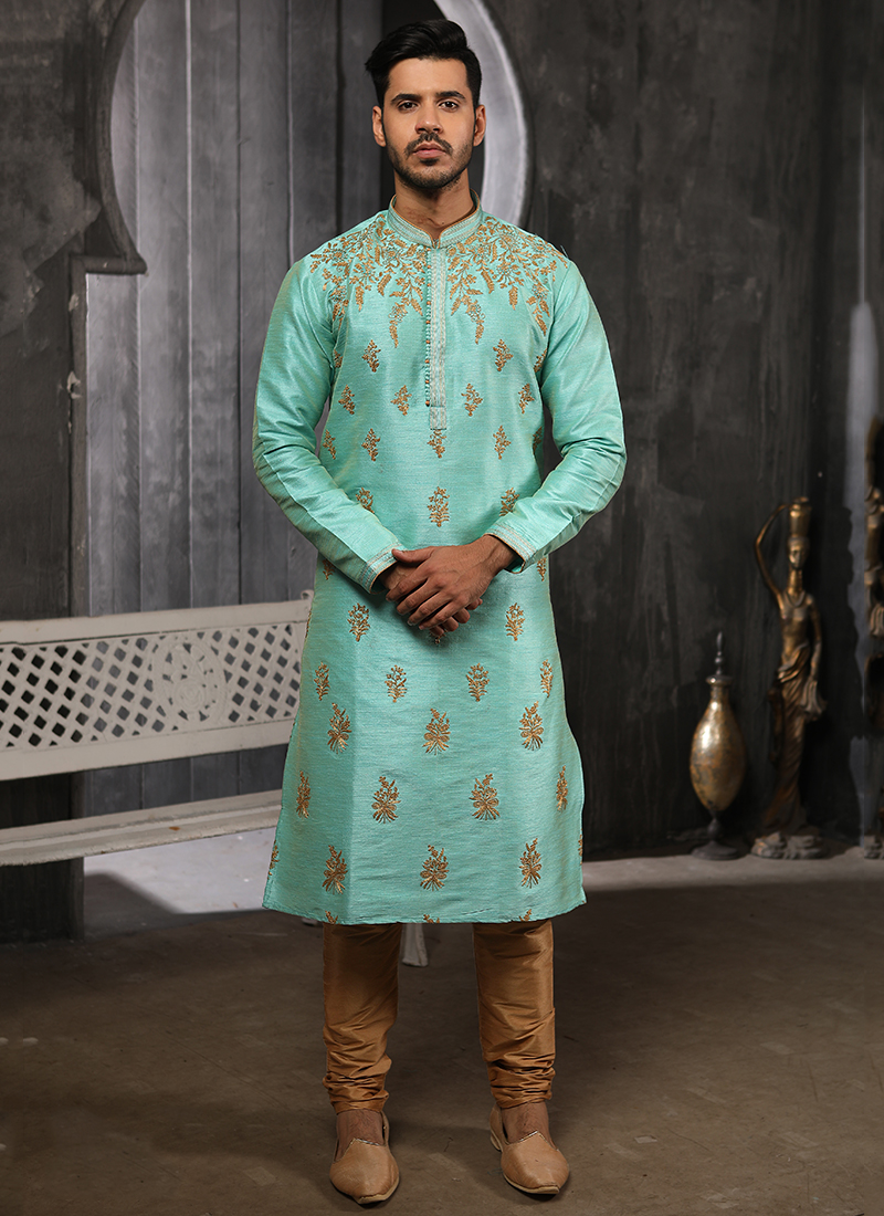 New Designer Jacquard And Banarasi Silk Ready Made Kurta Pajamas ...