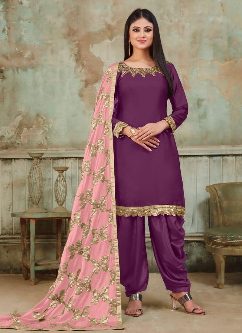 Fancy Satin New Designer Khatli Work Punjabi Suits Collection Catalog