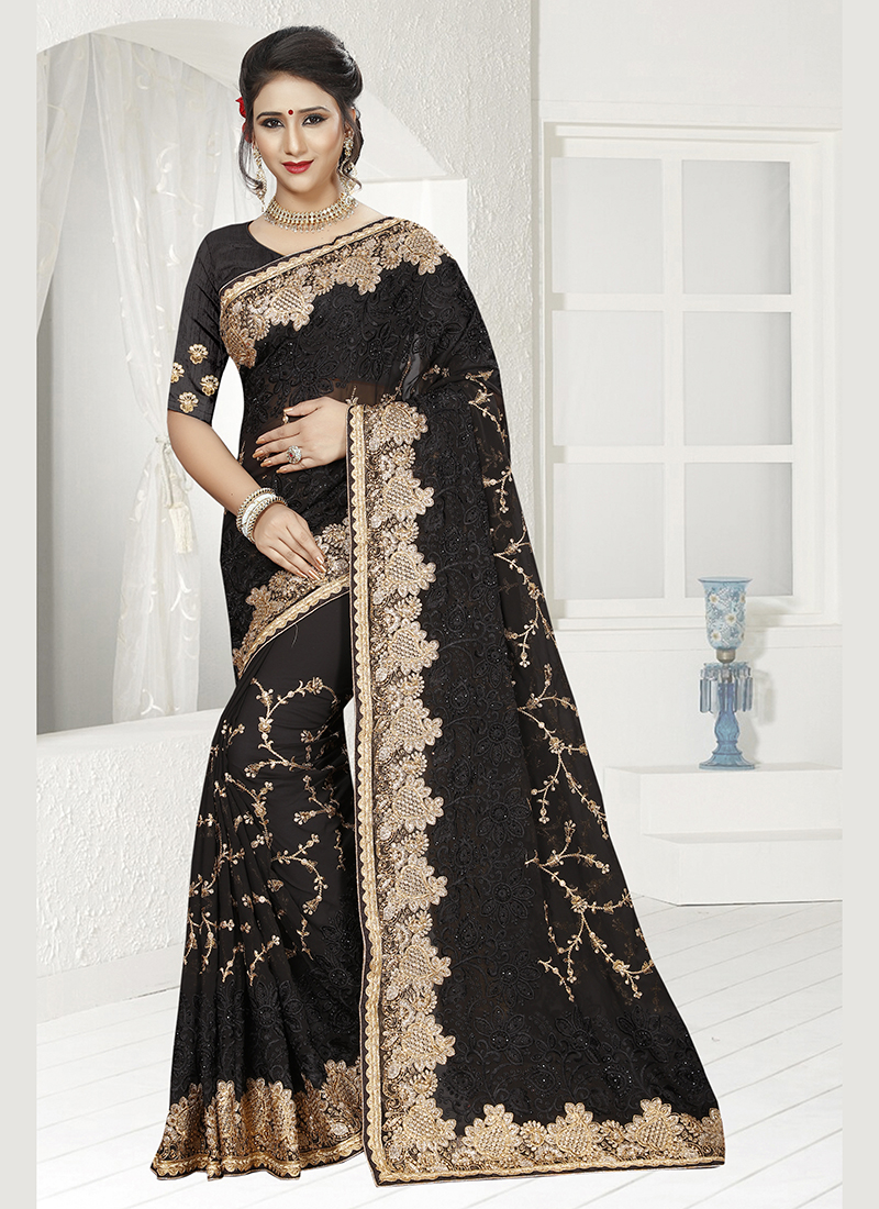 New Wedding Wear Desoigner Georgette Resham Embroidery Work Sarees ...