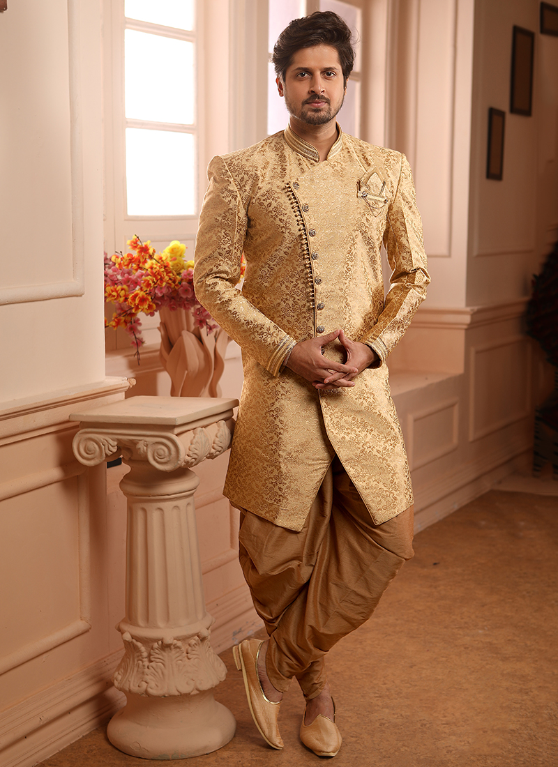 Golden Color Party Wear Designer Indo-Western Plazo Suit :: ANOKHI FASHION