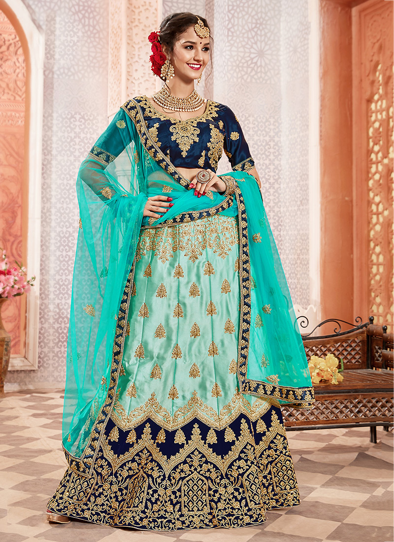 Shop Online Multi Colour Banarasi Silk Embroidered, Resham, Sequins and Zari  Work Lehenga Choli : 278686 -