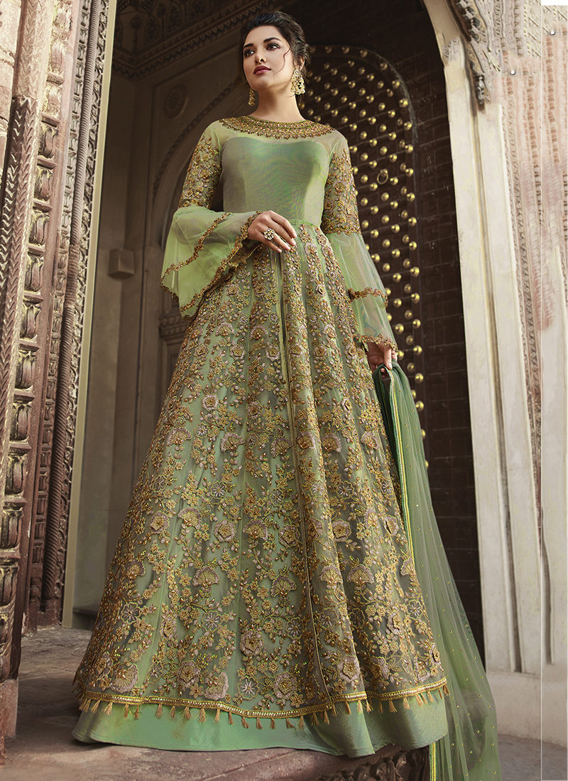 Ethnovog Maxi Dresses  Buy Ethnovog Ready To Wear Light Sea Green Net  Embroidered Layered Style Gown Online  Nykaa Fashion