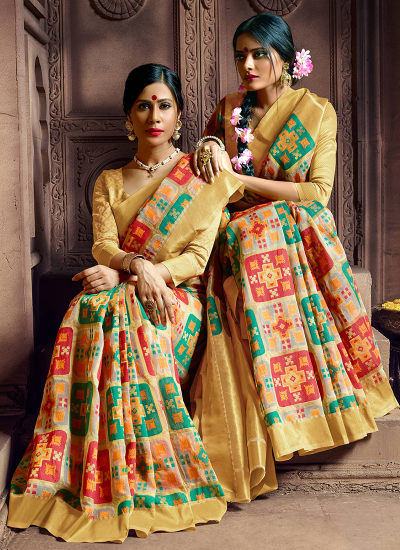 Multi Color Designer Silk Saree (includes Two Blouse Material - Heavy Work  Blouse And Jacquard Plain Blouse) -